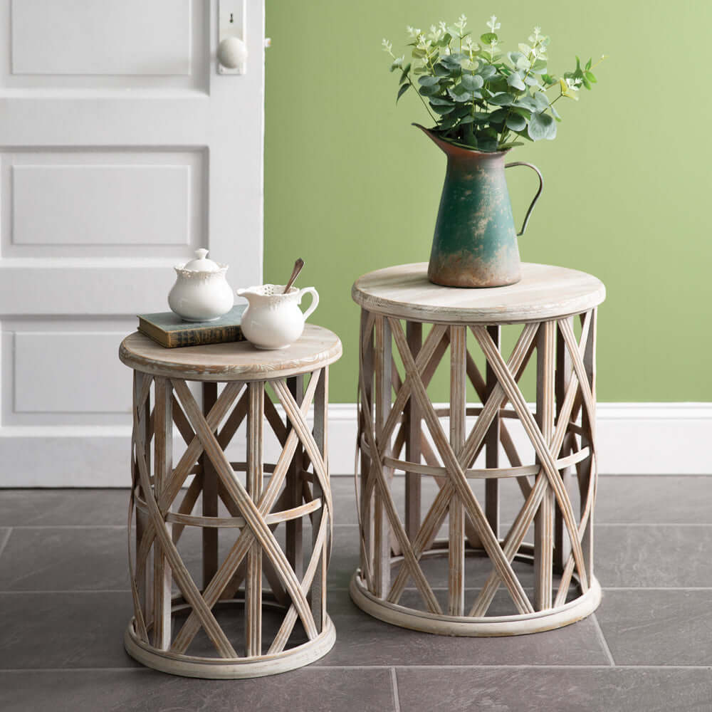 Boho Basket Weave Accent Tables (Set of 2)-Table-Parc Decor
