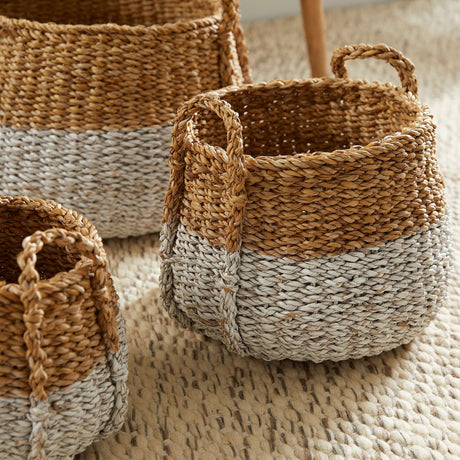 Boho Coastal Storage Baskets with Handles (Set of 3)-Storage Baskets-Parc Decor