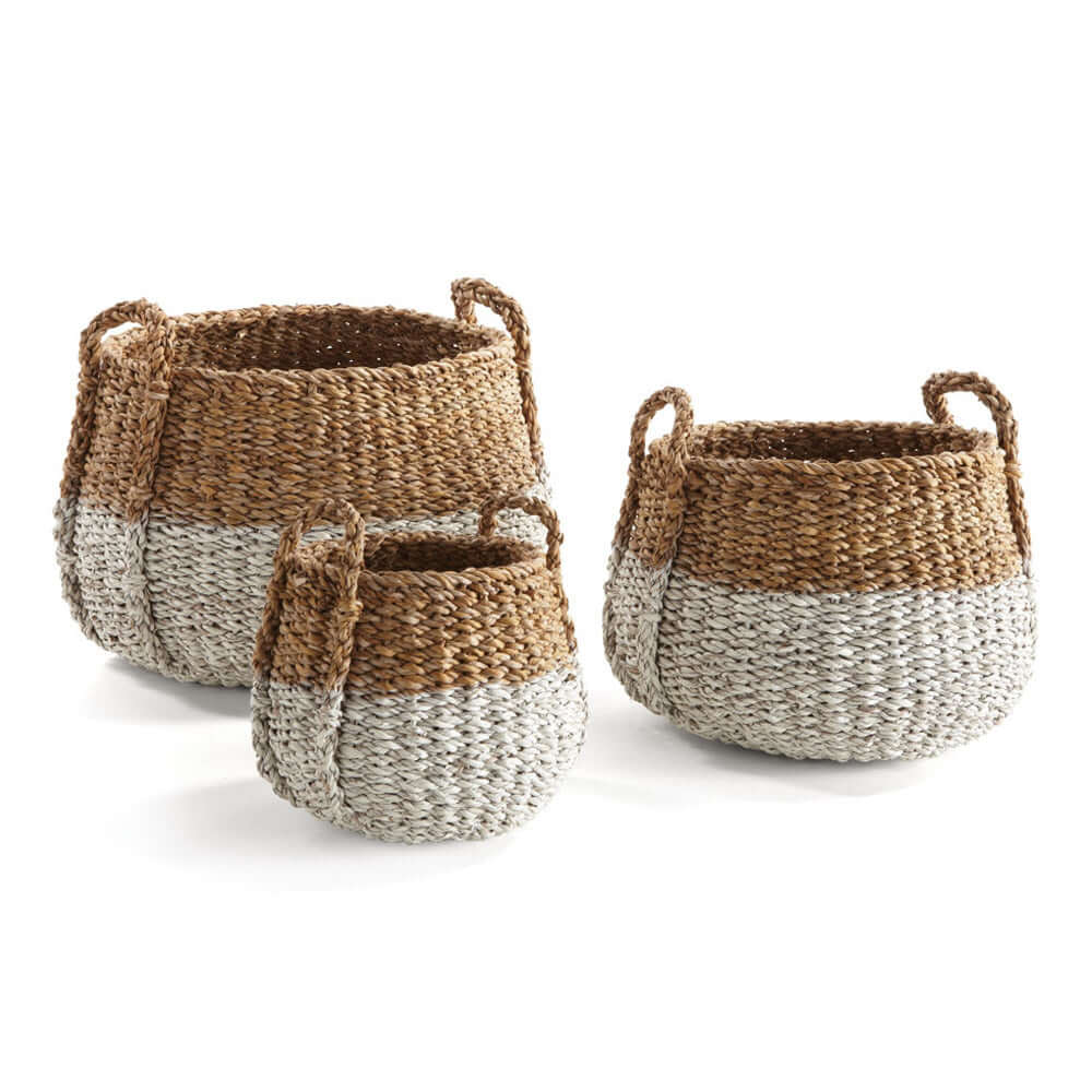 Boho Coastal Storage Baskets with Handles (Set of 3)-Storage Baskets-Parc Decor