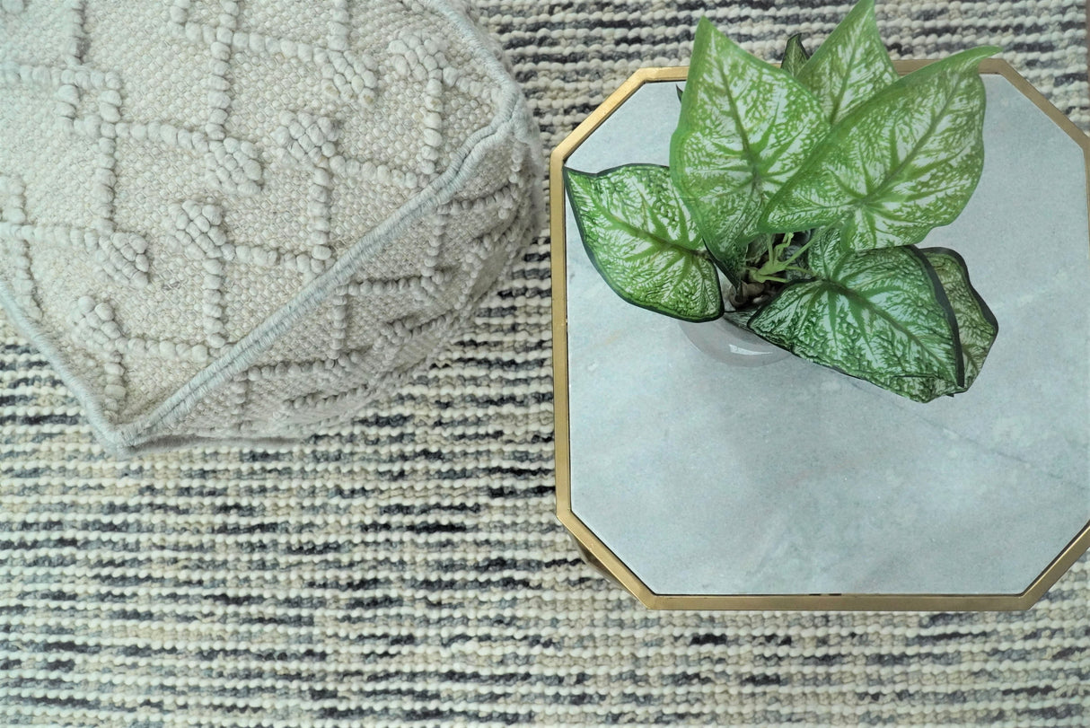 Boho Handwoven Ivory Pouf Ottoman Made with Wool Blend, Tribal Design, Footstool, Couch, Side table | TRD111-Pouf-Parc Decor