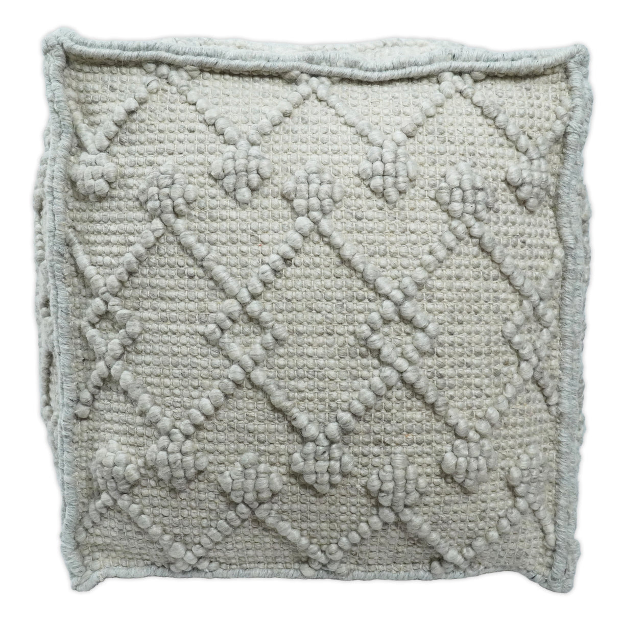 Boho Handwoven Ivory Pouf Ottoman Made with Wool Blend, Tribal Design, Footstool, Couch, Side table | TRD111-Pouf-Parc Decor