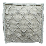 Boho Handwoven Ivory Pouf Ottoman Made with Wool Blend, Tribal Design, Footstool, Couch, Side table | TRD111-Pouf-Parc Decor