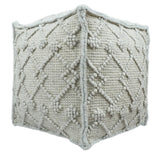 Boho Handwoven Ivory Pouf Ottoman Made with Wool Blend, Tribal Design, Footstool, Couch, Side table | TRD111-Pouf-Parc Decor