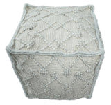 Boho Handwoven Ivory Pouf Ottoman Made with Wool Blend, Tribal Design, Footstool, Couch, Side table | TRD111-Pouf-Parc Decor