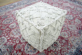 Boho Handwoven Ivory Pouf Ottoman Made with Wool Blend, Tribal Design, Footstool, Couch, Side table | TRD111-Pouf-Parc Decor