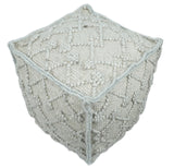 Boho Handwoven Ivory Pouf Ottoman Made with Wool Blend, Tribal Design, Footstool, Couch, Side table | TRD111-Pouf-Parc Decor