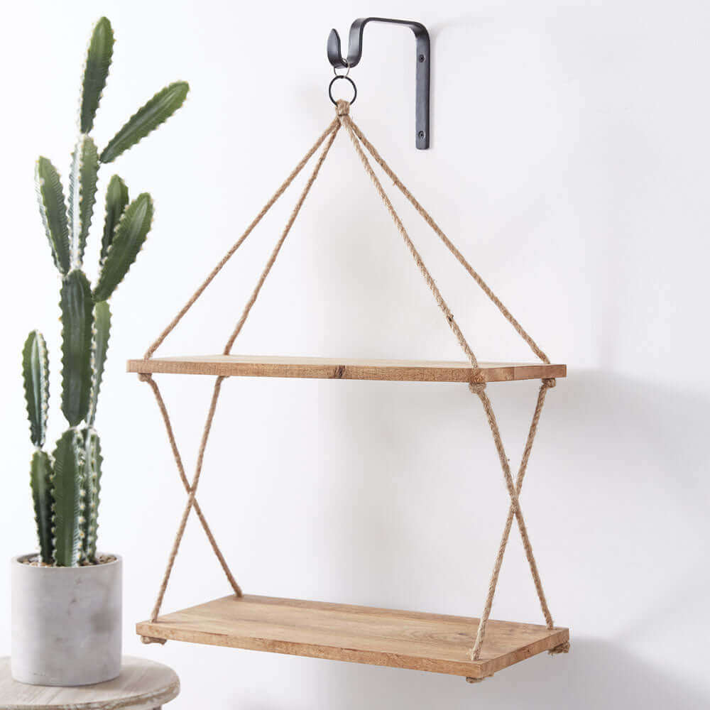 Boho Hanging Wooden Wall Shelf-Shelf-Parc Decor
