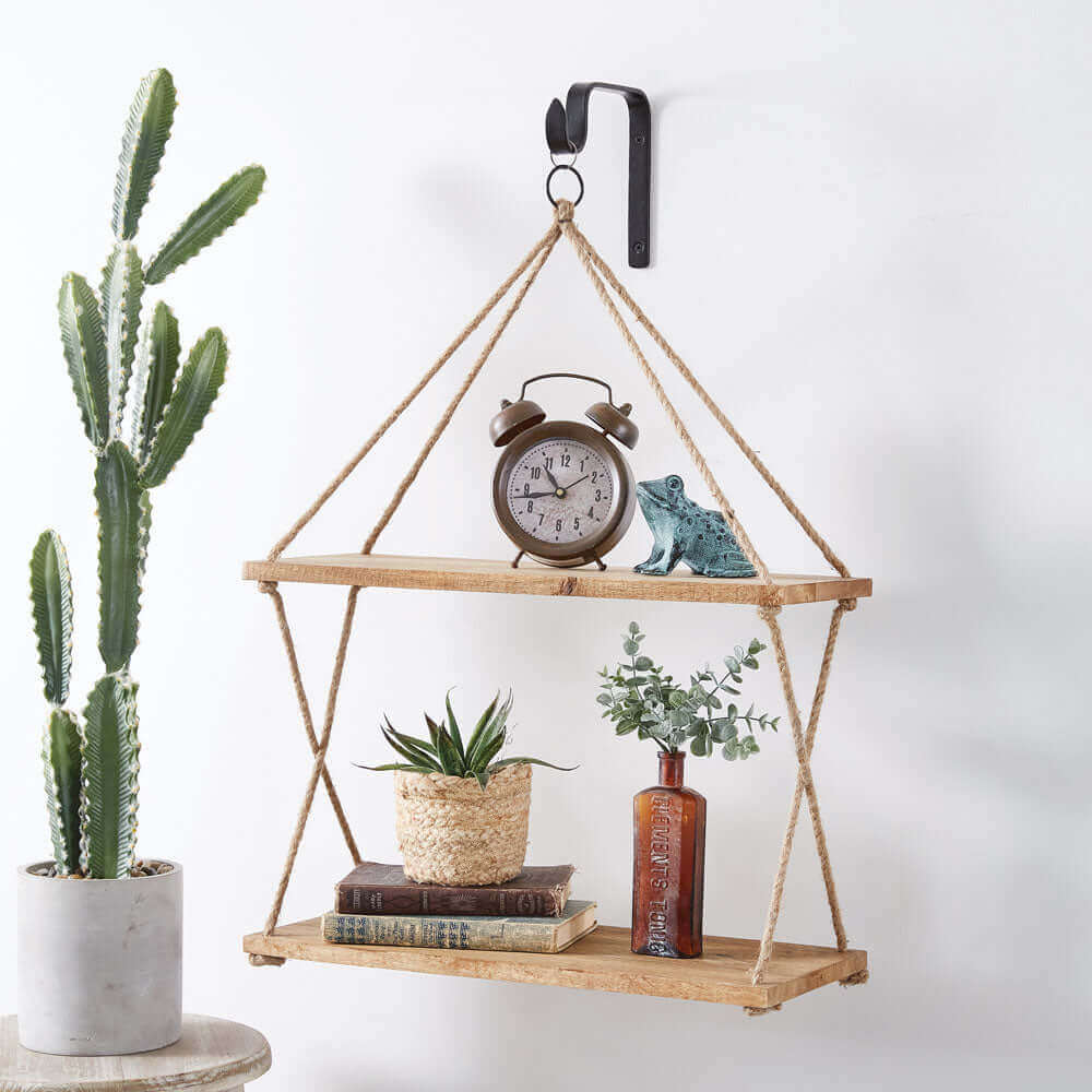 Boho Hanging Wooden Wall Shelf-Shelf-Parc Decor