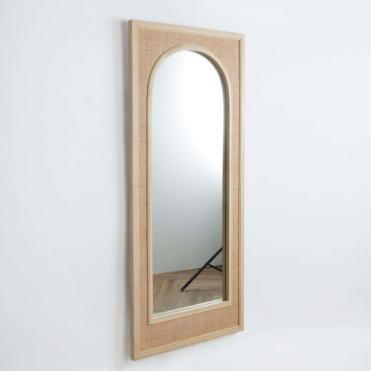 Boho Rattan Wall Mirror in Tall Arched Design-mirror-Parc Decor