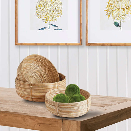 Boho Round Cane Rattan Nesting Bowls (Set of 3)-Bowls-Parc Decor