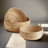 Boho Round Cane Rattan Nesting Bowls (Set of 3)-Bowls-Parc Decor