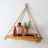 Boho Wooden Hanging Wall Shelf with Rope-Storage-Parc Decor