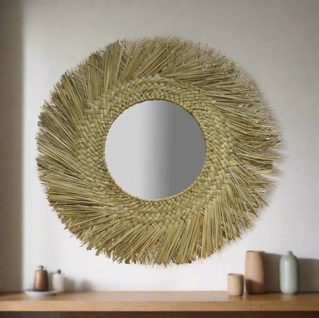 Boho Woven Seagrass Wall Mirror-Mirror-Parc Decor