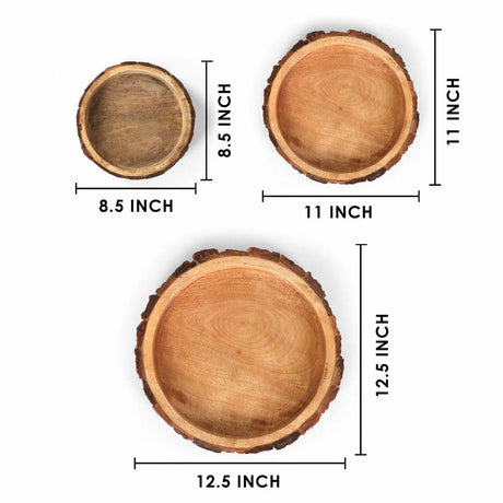 Bois Set of 3 Wood Bark Nut Bowls