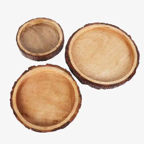 Bois Set of 3 Wood Bark Nut Bowls-wooden platter-Parc Decor