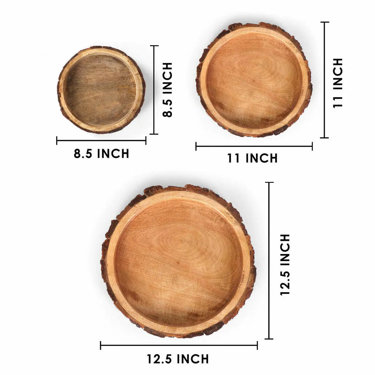 Bois Set of 3 Wood Bark Nut Bowls-wooden platter-Parc Decor