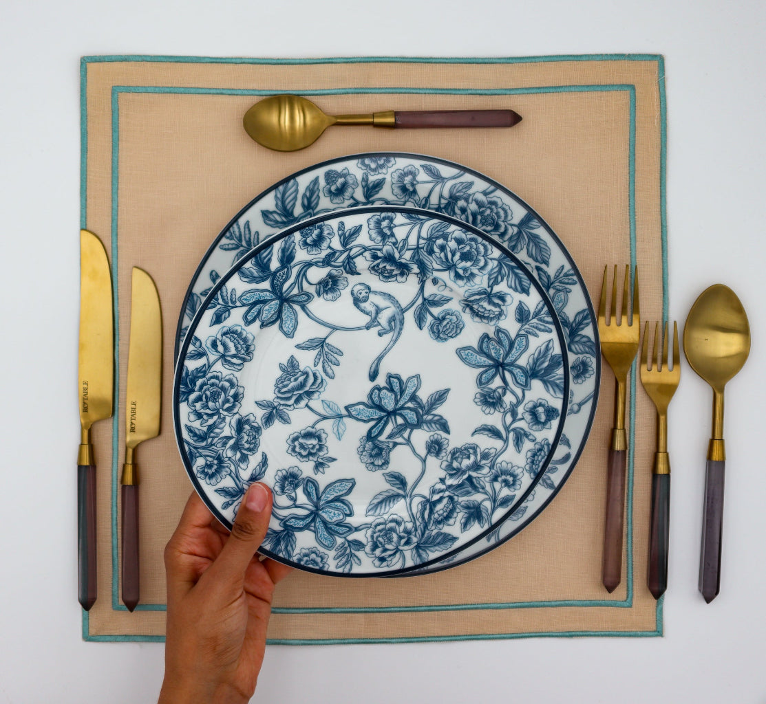 Bombay Blue Porcelain Dinner Plates – Set of 4 (+1 Bonus Plate)