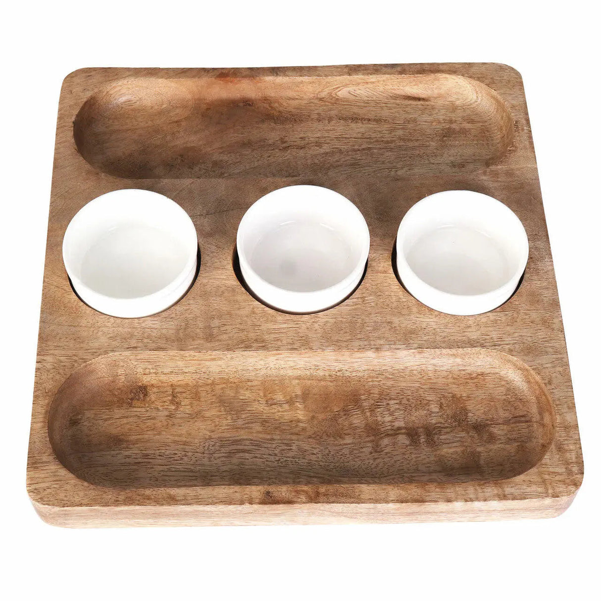 Bouffe Acacia Wood & Ceramic Food Platter-wooden cake stand-Parc Decor