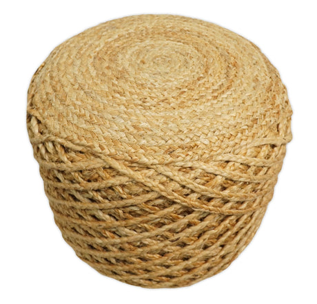 Braided Farmhouse Pouf Natural Brown Basket Weave Round , Boho ottoman Footstool, Side table, Seat , Foot Rest | JP10-Pouf-Parc Decor