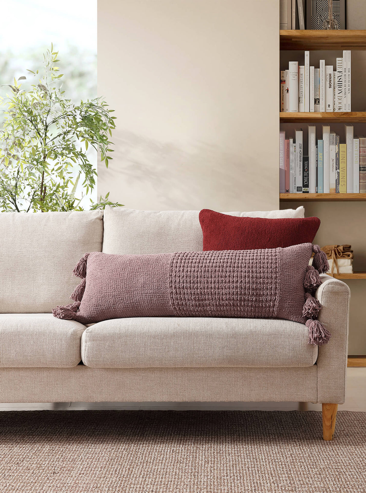 Braided Pom Pom Lumbar Pillow-Pillows-Parc Decor