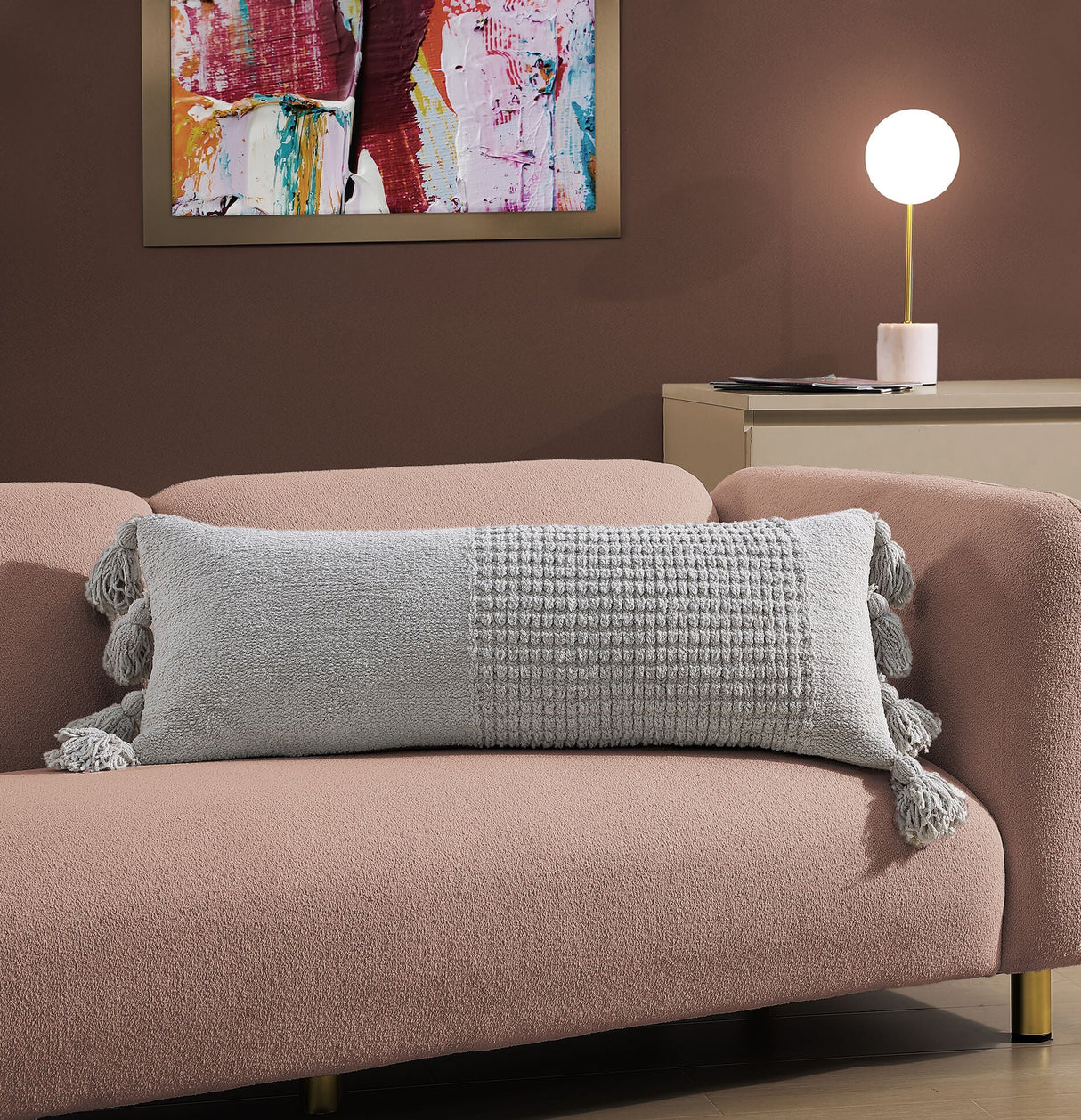 Braided Pom Pom Lumbar Pillow-Pillows-Parc Decor