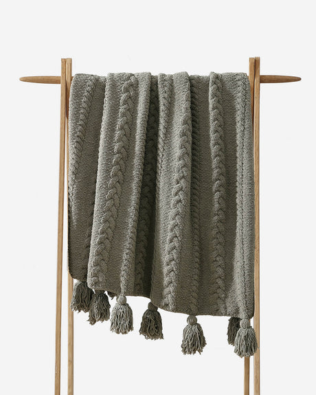 Braided Pom Pom Throw-Throws-Parc Decor