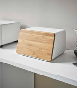 Bread Box with Cutting Board Lid - Steel + Bamboo