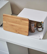 Bread Box with Cutting Board Lid - Steel + Bamboo