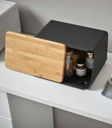 Bread Box with Cutting Board Lid - Steel + Wood-Bread Box-Parc Decor