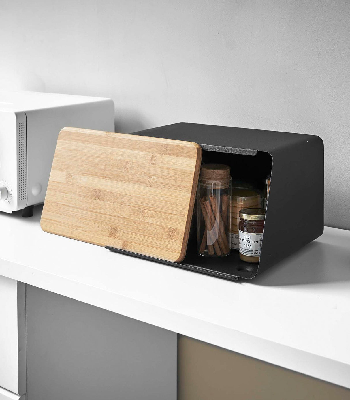 Bread Box with Cutting Board Lid - Steel + Wood-Bread Box-Parc Decor