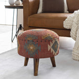 Brick Red Wood Frame Ottoman Stool-Poufs-Parc Decor