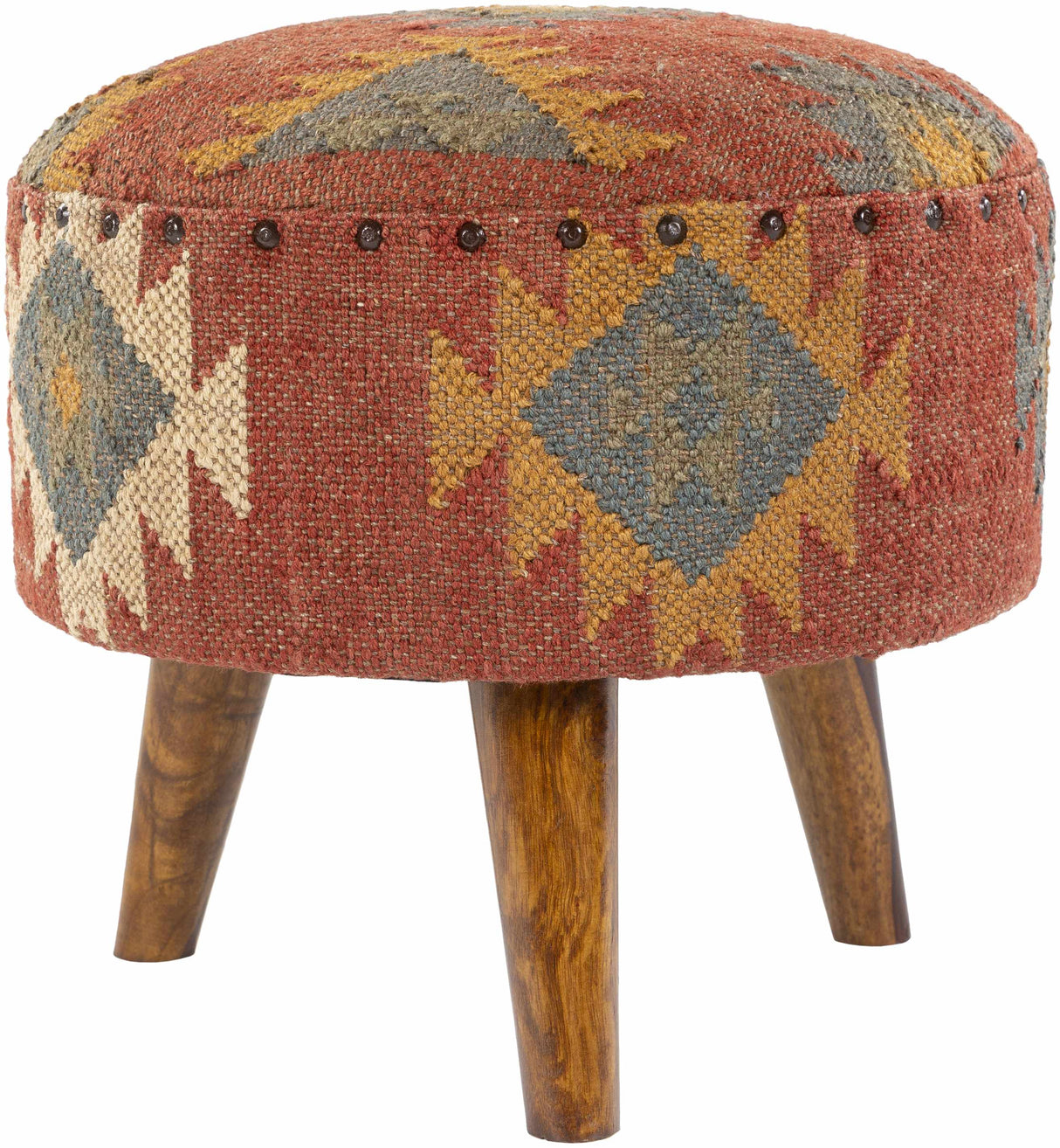 Brick Red Wood Frame Ottoman Stool-Poufs-Parc Decor