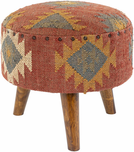Brick Red Wood Frame Ottoman Stool-Poufs-Parc Decor