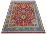 Brickle Red And Blue Traditional Hand Knotted Wool Area Rug