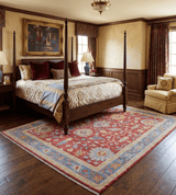 Brickle Red And Blue Traditional Hand Knotted Wool Area Rug