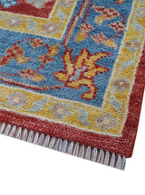 Brickle Red And Blue Traditional Hand Knotted Wool Area Rug