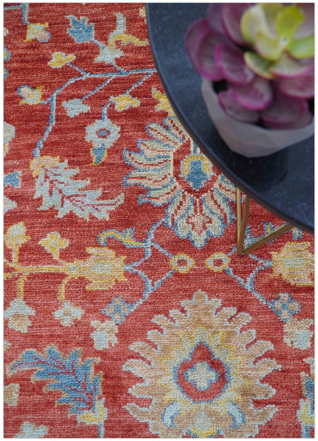 Brickle Red And Blue Traditional Hand Knotted Wool Area Rug