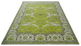 Bright Green and Ivory Hand knotted Oriental Oushak 9x12 wool Area Rug
