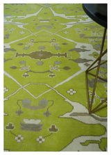Bright Green and Ivory Hand knotted Oriental Oushak 9x12 wool Area Rug