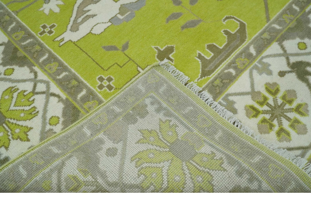 Bright Green and Ivory Hand knotted Oriental Oushak 9x12 wool Area Rug