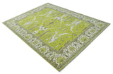 Bright Green and Ivory Hand knotted Oriental Oushak 9x12 wool Area Rug