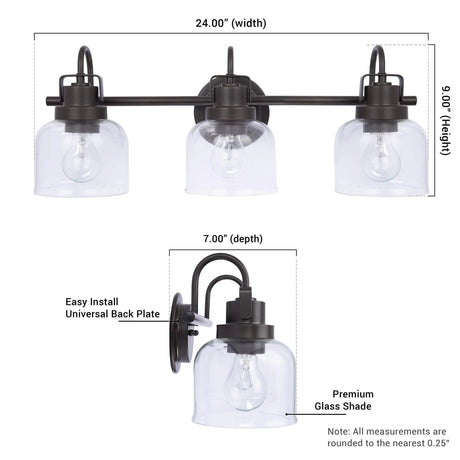 Brighton 3-Light Dark Bronze Dimmable Bathroom Vanity Light