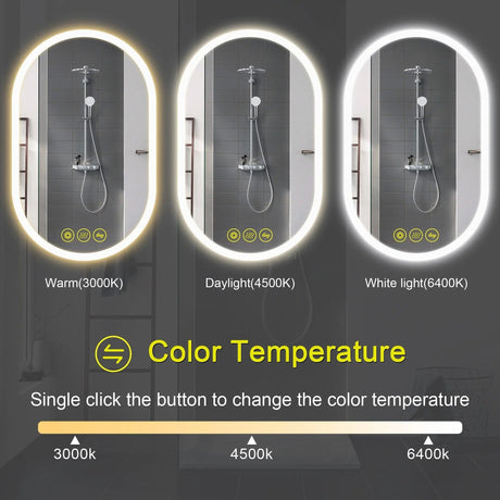 BrightView Oval Frameless LED Anti-Fog Dimmable Bathroom Vanity Mirror