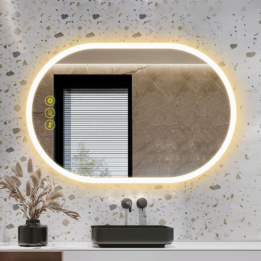BrightView Oval Frameless LED Anti-Fog Dimmable Bathroom Vanity Mirror-镜子-Parc Decor