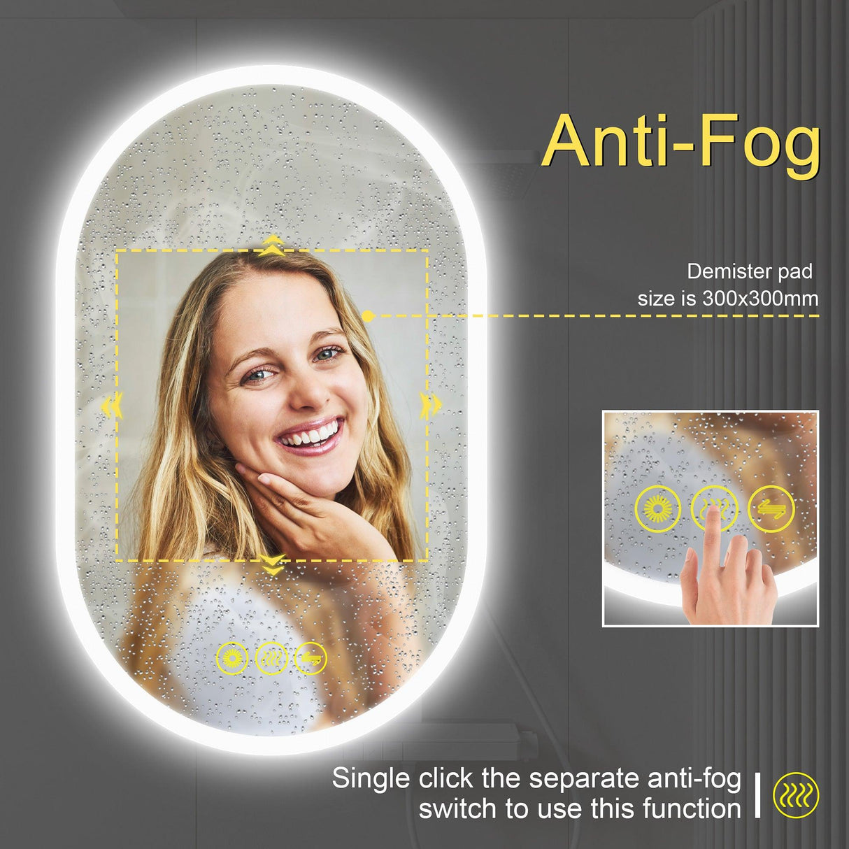 BrightView Oval Frameless LED Anti-Fog Dimmable Bathroom Vanity Mirror-镜子-Parc Decor