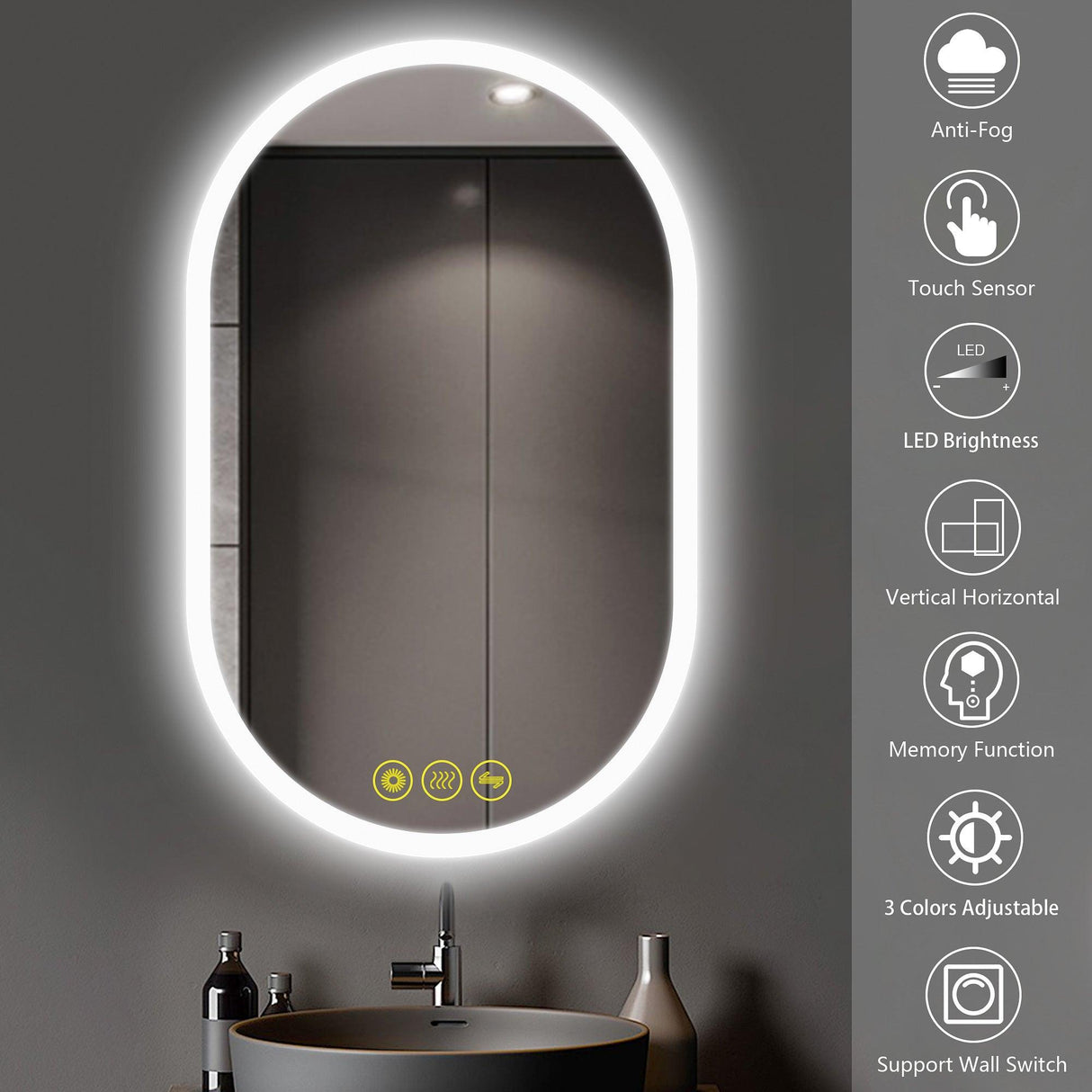 BrightView Oval Frameless LED Anti-Fog Dimmable Bathroom Vanity Mirror-镜子-Parc Decor