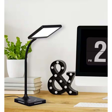 Brilli 21"H Charge Up Circadian LED Desk Lamp Black Finish with Touch Switch, Night Light on Base
