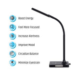 Brilli 21"H Charge Up Circadian LED Desk Lamp Black Finish with Touch Switch, Night Light on Base