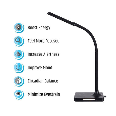 Brilli 21"H Charge Up Circadian LED Desk Lamp Black Finish with Touch Switch, Night Light on Base