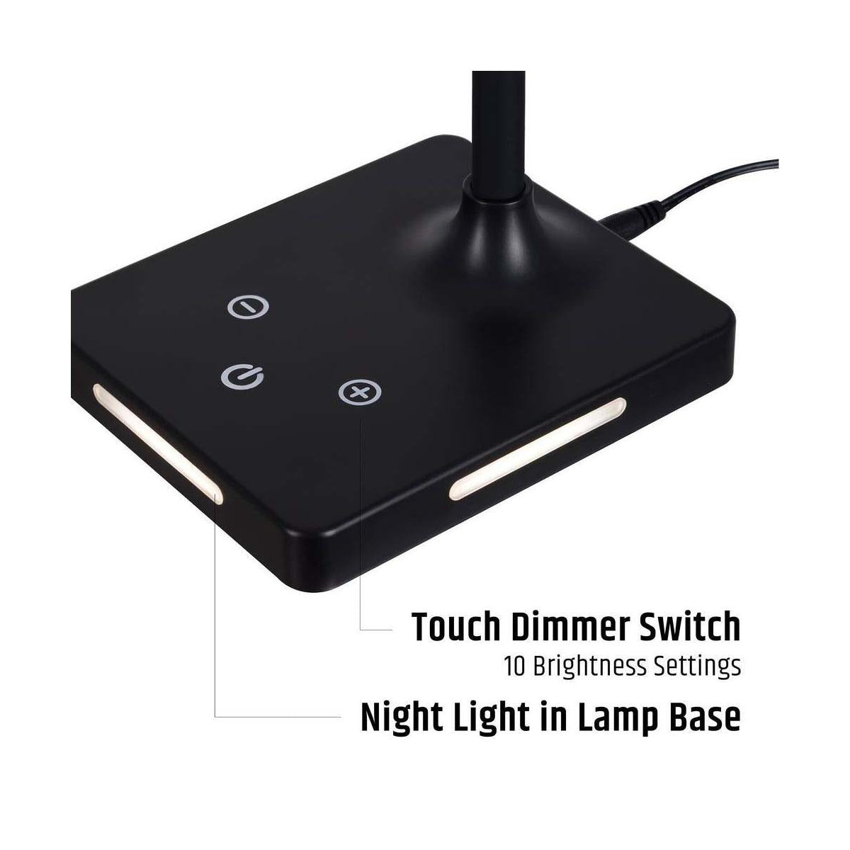 Brilli 21"H Charge Up Circadian LED Desk Lamp Black Finish with Touch Switch, Night Light on Base